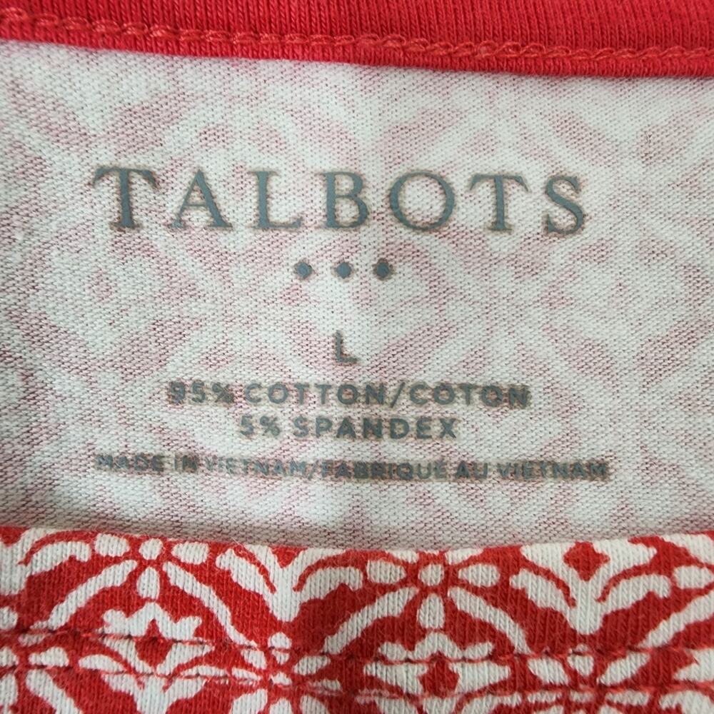 Talbots Top Tee Womens Large Printed 3/4 Sleeve Knit Bateau Neck T-Shirt Red - Picture 7 of 8